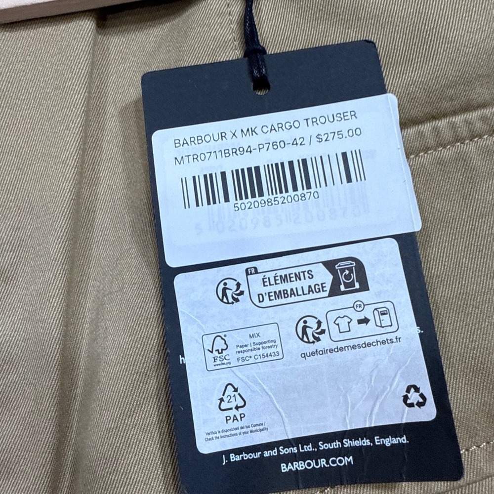 Barbour Maison Kitsune Cargo Trousers Trench Tan Khaki Pants Ankle NWT 42x32 - Picture 8 of 14